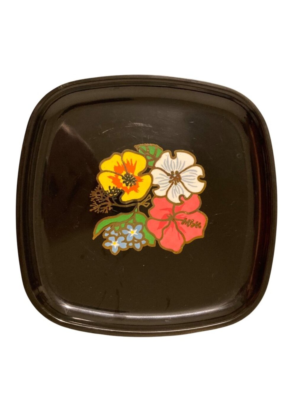 Vintage Couroc Western Airlines Hibiscus Floral Plate Snack Tray